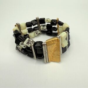 Brutalist Anne-Marie Chagnon Chunky Black White Bracelet with 10k Gold Accents